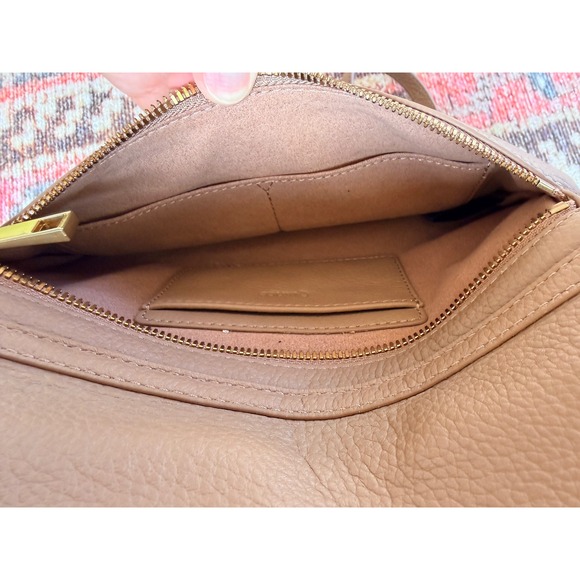Quince Crossbody Purse Bag Women's Tan Brown Leather Fold-over Convertible - Picture 3 of 9